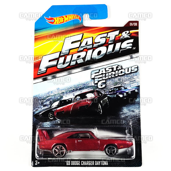 69 Dodge Charger Daytona 01/08 burgundy Fast &amp; Furious 6 - CMK18 - 2015 Hot Wheels Basic Mainline Fast &amp; Furious (Walmart Exclusive) 1:64 diecast Case Assortment CKJ49 by Mattel.