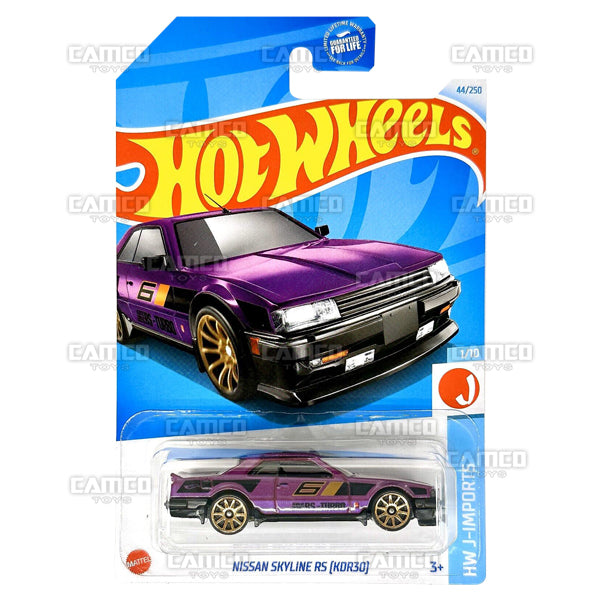 Nissan Skyline RS KDR30 #44 purple (HTC40) - HW J-Imports - 2024 Hot Wheels Basic Mainline 1:64 DieCast Case Assortment L2593 by Mattel. UPC 194735103164