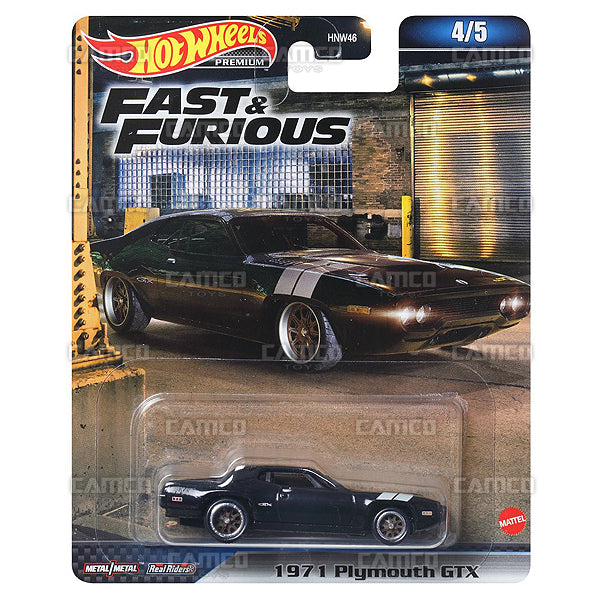 1971 Plymouth GTX 4/5 - 2023 Hot Wheels Premium Fast & Furious B Case Assortment 1:64 Diecast with Real Riders HNW46-956B by Mattel.