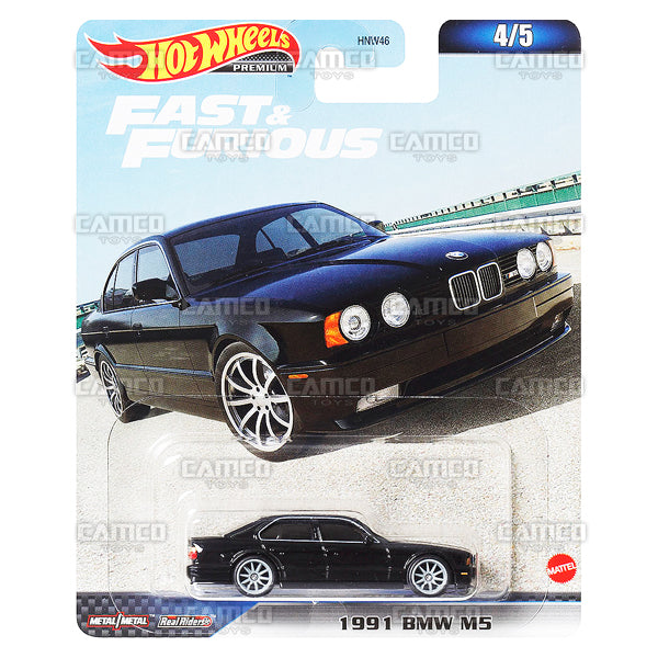 1991 BMW M5 4/5 black - 2023 Hot Wheels Premium Fast & Furious Case D Assortment 1:64 Diecast with Real Riders HNW46-956D by Mattel.