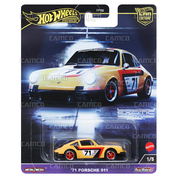 71 Porsche 911 1/5 yellow - HKC80 - 2024 Hot Wheels Premium Car Culture Exotic Envy Case G 1:64 Diecast Assortment Metal/Metal with Real Riders FPY86-959G by Mattel.