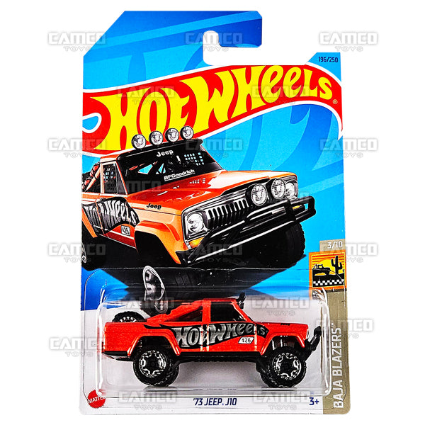 73 Jeep J10 #196 orange - HKG61 - Baja Blazers 3/10 - 2023 Hot Wheels Basic Mainline 1:64 DieCast Case Assortment L2593 by Mattel. UPC 194735103164