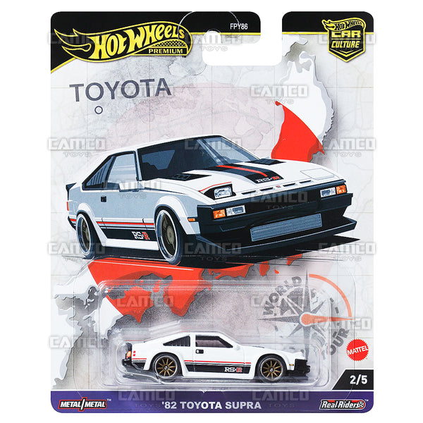 82 Toyota Supra 2/5 white - HRV97 - 2024 Hot Wheels Premium Car Culture World Tour Case A 1:64 Diecast Assortment Metal/Metal with Real Riders FPY86-961A by Mattel.