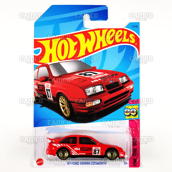 87 FORD SIERRA COSWORTH #2 red - HW: The 80&#39;s 1/10 - 2023 Hot Wheels Basic Mainline 1:64 Die-cast Case Assortment C4982 by Mattel.