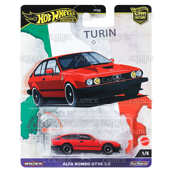 Alfa Romeo GTV6 3.0 1/5 red - HRV80 - 2024 Hot Wheels Premium Car Culture World Tour Case A 1:64 Diecast Assortment Metal/Metal with Real Riders FPY86-961A by Mattel.
