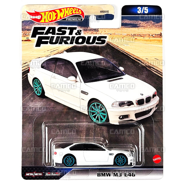 BMW M3 E46 3/5 white  - 2023 Hot Wheels Fast &amp; Furious C Case Assortment Premium 1:64 Diecast with Real Riders HNW46-956C by Mattel.