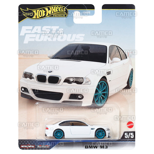 BMW M3 5/5 white - 2024 Hot Wheels Premium Fast &amp; Furious Case F Assortment 1:64 Diecast with Real Riders HNW46-956F by Mattel.