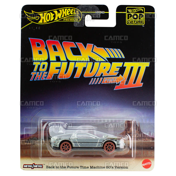 2024 Hot Wheels - Back to the Future Time Machine 50&#39;s Version - HXD99 - Premium Pop Culture Case A Assortment 1:64 Diecast with Real Riders HXD63-956A by Mattel. UPC 194735227792