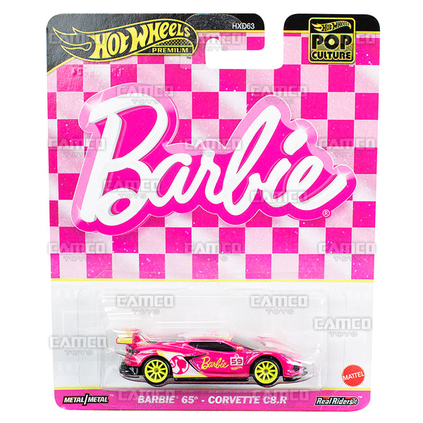 Barbie 65 Corvette C8.R (pink) - HVJ51 - 2024 Hot Wheels Premium Pop Culture Case E 1:64 Diecast Assortment Metal/Metal with Real Riders HXD63-956E by Mattel.