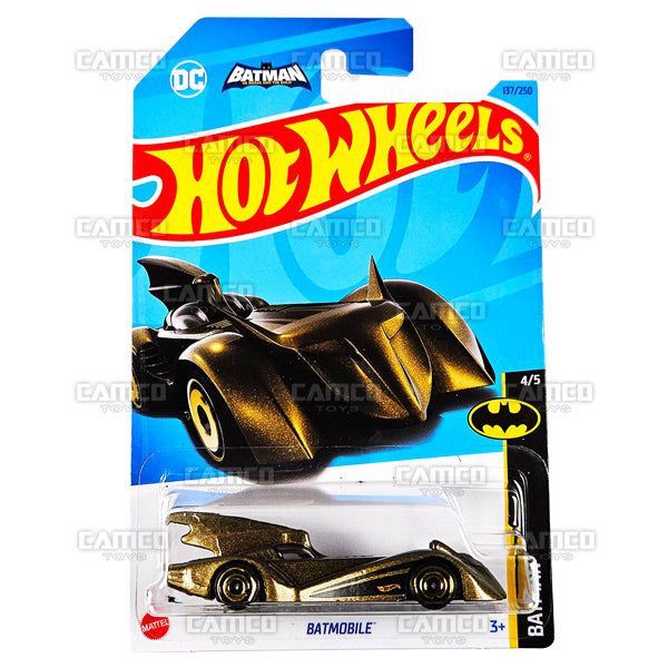 Batmobile 137/250 gold - HKJ75 - The Brave and The Bold Batmobile - Batman 4/5 - 2023 Hot Wheels Basic Mainline 1:64 DieCast Case Assortment C4982 by Mattel. UPC 027084120134