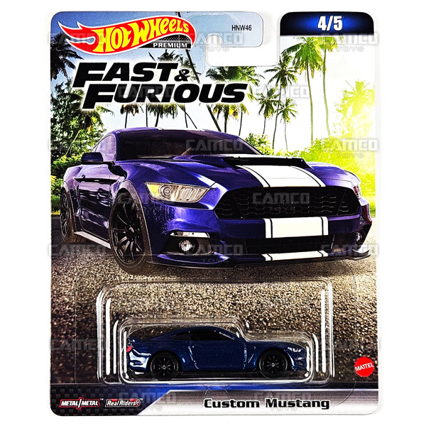 Custom Mustang 4/5 blue - 2023 Hot Wheels Fast & Furious C Case Assortment Premium 1:64 Diecast with Real Riders HNW46-956C by Mattel.
