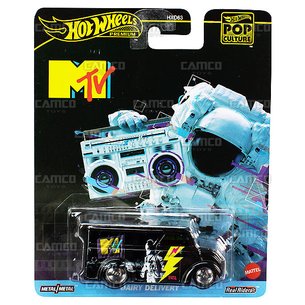 Dairy Delivery black (HVJ44) MTV Moon Man - 2024 Hot Wheels Premium Pop Culture Case C - 1:64 Diecast Assortment Metal/Metal with Real Riders HXD63-956C by Mattel.