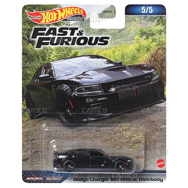 Dodge Charger SRT Hellcat Widebody 5/5 - 2023 Hot Wheels Premium Fast &amp; Furious B Case Assortment 1:64 Diecast with Real Riders HNW46-956B by Mattel.