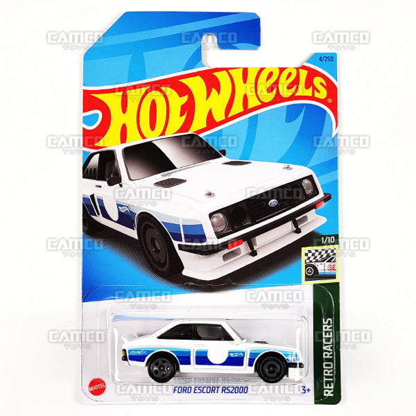 FORD ESCORT RS2000 #4 white - Retro Racers 1/10 - 2023 Hot Wheels Basic Mainline 1:64 Die-cast Case Assortment C4982 by Mattel.