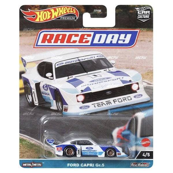 Ford Capri GR.5 4/5 - 2023 Hot Wheels Premium 1:64 Car Culture RACE DAY D Case Assortment Metal/Metal with Real Riders FPY86-959D by Mattel.