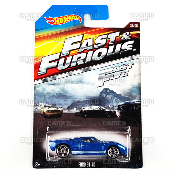 Ford GT-40 08/08 blue - Fast Five - CJL38 - 2015 Hot Wheels Basic Mainline Fast &amp; Furious (Walmart Exclusive) 1:64 diecast Case Assortment CKJ49 by Mattel. UPC: 887961115376