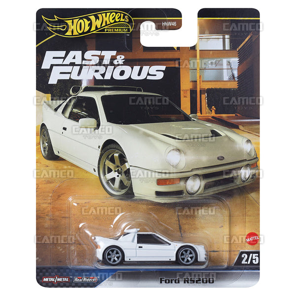 Ford RS200 2/5 white - 2024 Hot Wheels Premium Fast & Furious Case E Assortment 1:64 Diecast with Real Riders HNW46-956E by Mattel.