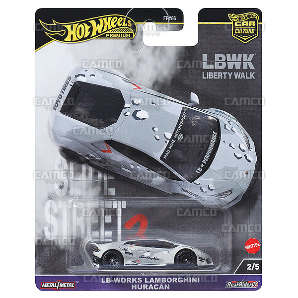 LB-Works Lamborghini Huracan 2/5 - HKC84 - 2024 Hot Wheels Premium Car Culture Slide Street 2 - Case H - 1:64 Diecast Assortment Metal/Metal with Real Riders FPY86-959H by Mattel.