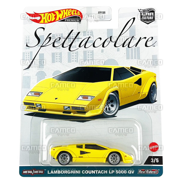 Lamborghini Countach LP 5000 QV #3 yellow - 2023 Hot Wheels Premium 1:64 Car Culture SPETTACOLARE Case B Assortment FPY86-959B by Mattel.