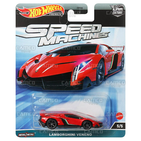 Lamborghini Veneno 5/5 red - Speed Machines - 2023 Hot Wheels Premium Car Culture 1:64 Diecast Case A Assortment FPY86-959A by Mattel.