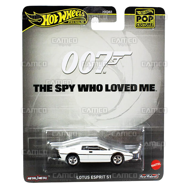 Lotus Esprit S1 (white) James Bond 007 The Spy Who Loved Me - 2024 Hot Wheels Premium Pop Culture Case D 1:64 Diecast Assortment Metal/Metal with Real Riders HXD63-956D by Mattel.