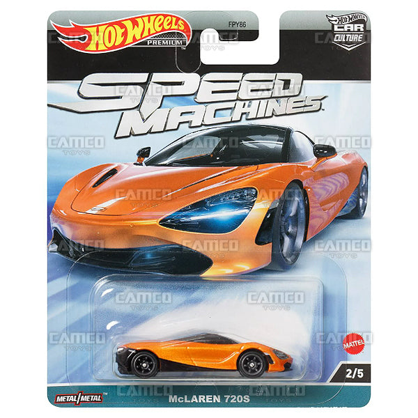 McLaren 720s #2 orange - SPEED MACHINES - 2023 Hot Wheels Car Culture Premium 1:64 Diecast Case A Assortment FPY86-959A by Mattel.