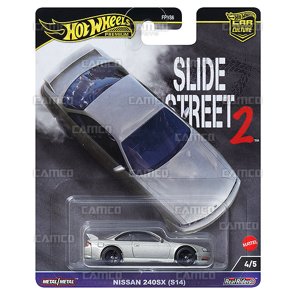 Nissan 240SZ (S14) 4/5 silver - HKC83 - 2024 Hot Wheels Premium Car Culture Slide Street 2 - Case H - 1:64 Diecast Assortment Metal/Metal with Real Riders FPY86-959H by Mattel.