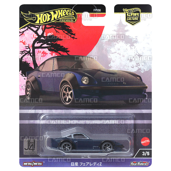 Nissan Fairlady Z 3/5 blue - HRV86 - 2024 Hot Wheels Premium Car Culture Japan Historics 4 Case B 1:64 Diecast Assortment Metal/Metal with Real Riders FPY86-961B by Mattel.