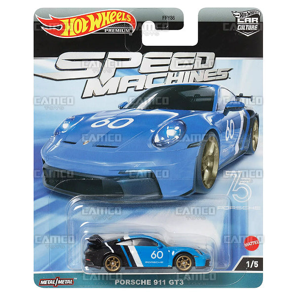 Porsche 911 GT3 1/5 blue - Speed Machines - 2023 Hot Wheels Premium Car Culture 1:64 Diecast Case A Assortment FPY86-959A by Mattel.