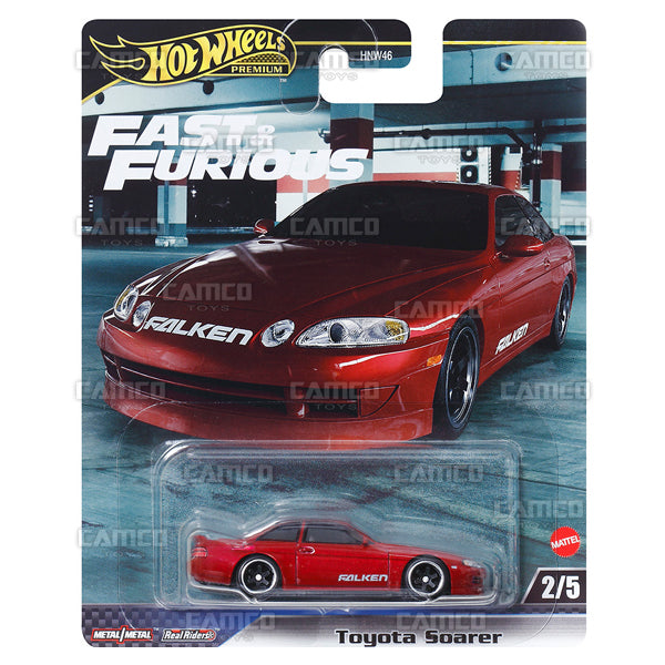 Toyota Soarer 2/5 red - 2024 Hot Wheels Premium Fast &amp; Furious Case F Assortment 1:64 Diecast with Real Riders HNW46-956F by Mattel.