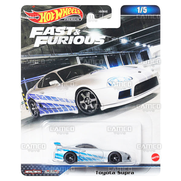 Toyota Supra 1/5 silver - 2023 Hot Wheels Premium Fast &amp; Furious Case D Assortment 1:64 Diecast with Real Riders HNW46-956D by Mattel.