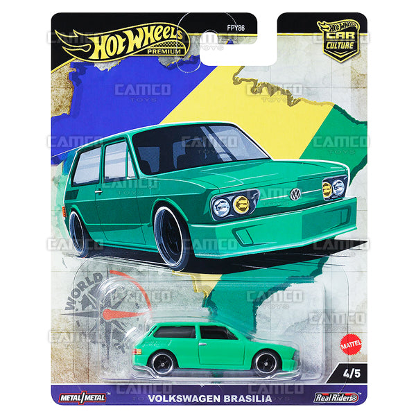 Volkswagen Brasilia 4/5 green - HRV82 - 2024 Hot Wheels Premium Car Culture World Tour Case A 1:64 Diecast Assortment Metal/Metal with Real Riders FPY86-961A by Mattel.