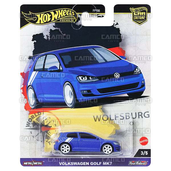 Volkswagen Golf MK7 3/5 blue - HRV79 - 2024 Hot Wheels Premium Car Culture World Tour Case A 1:64 Diecast Assortment Metal/Metal with Real Riders FPY86-961A by Mattel.