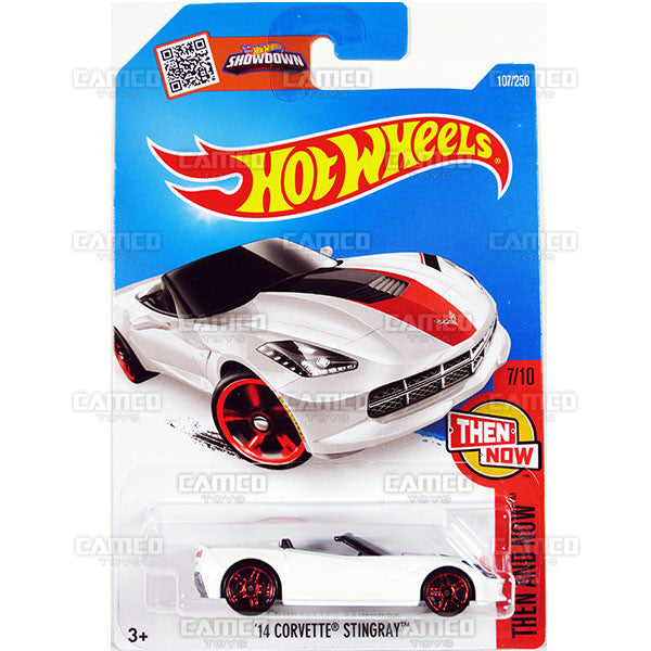 14 Corvette Stingray #107 White (Then and Now) - from 2016 Hot Wheels Basic Case Worldwide Assortment C4982 by Mattel.