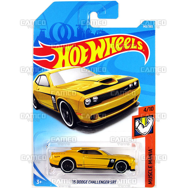 15 Dodge Challenger SRT #143 yellow - 2018 Hot Wheels Basic Mainline F Case Assortment C4982 by Mattel.