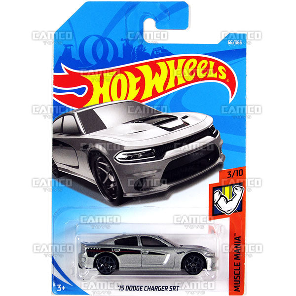 15 Dodge Charger SRT #66 silver (Muscle Mania) - 2018 Hot Wheels Basic Mainline C Case Assortment C4982 by Mattel.
