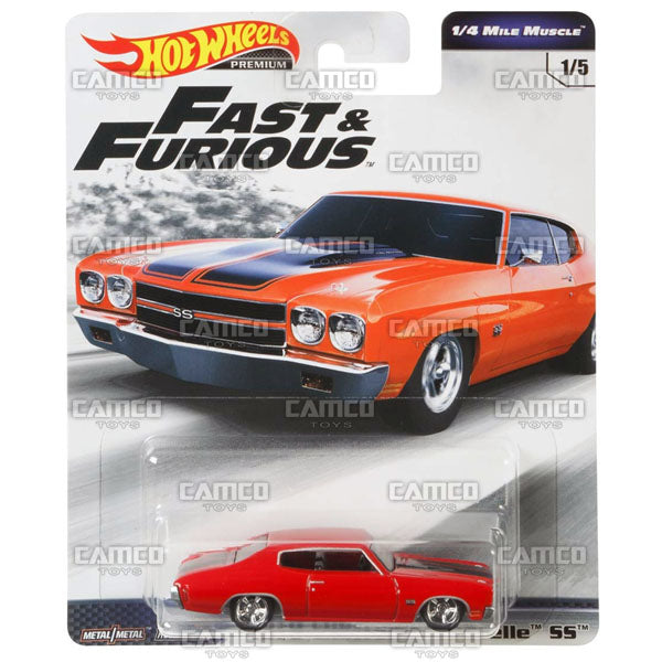 1970 Chevrolet Chevelle SS red (1/4 Mile Muscle) - 2019 Hot Wheels Premium FAST &amp; FURIOUS C Case Assortment GBW75-956C by Mattel.
