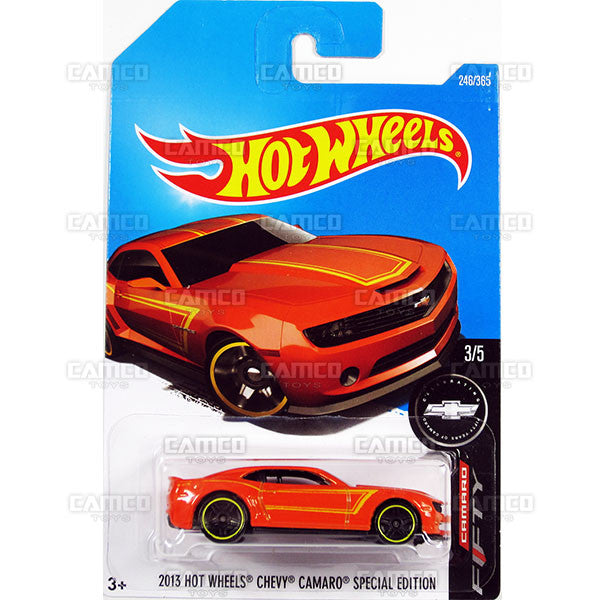 2013 Hot Wheels Chevy Camaro Special Edition #246 orange (Camaro Fifty) - 2017 Hot Wheels Basic Mainline L Case - C4982