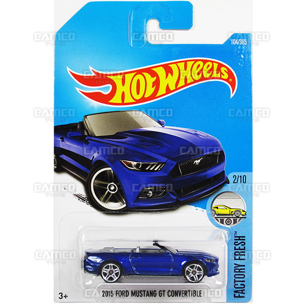 2015 Ford Mustang GT Convertible #104 blue (Factory Fresh) - from 2017 Hot Wheels basic mainline E case Worldwide assortment C4982 by Mattel.