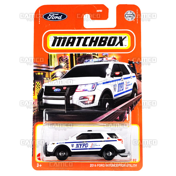 2016 Ford Interceptor Utility #95 white NYPD - 2022 Matchbox Basic Case Assortment 30782 by Mattel.