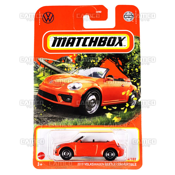 2019 Volkswagen Beetle Convertible #14 orange - 2022 Matchbox Basic Case Assortment 30782 by Mattel.
