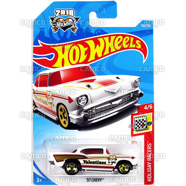 57 Chevy #100 white - 2018 Hot Wheels Basic Mainline E Case Assortment C4982 by Mattel.