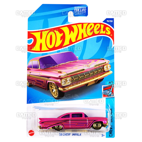 59 Chevy Impala #70 pink Chevy Bel Air - 2022 Hot Wheels Basic Mainline Assortment L2593 by Mattel