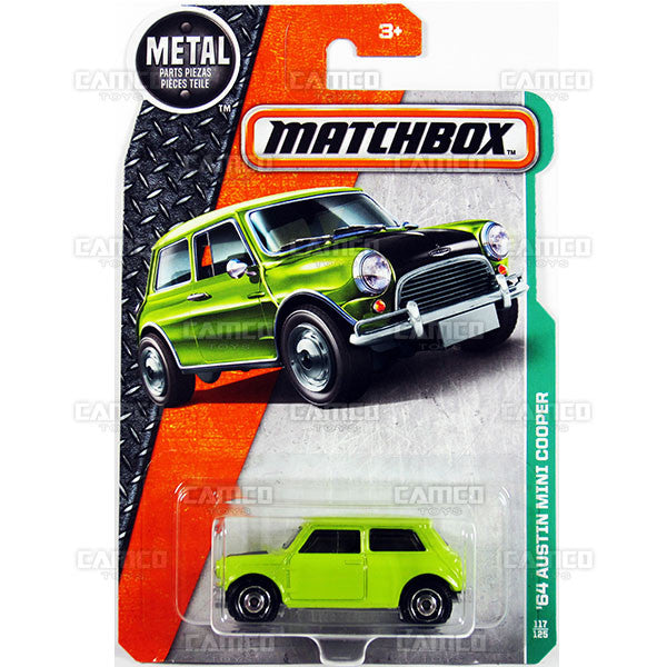 64 Austin Mini Cooper #117 Mr. Bean - from 2017 Matchbox Basic A Case Assortment 30782 by Mattel.