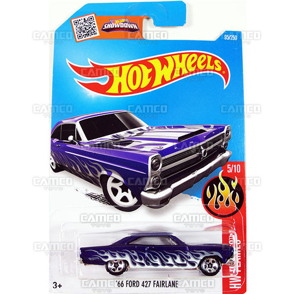 66 Ford 427 Fairlane 95/250 purple (HW Flames) - DHX30 - 2016 Hot Wheels Basic Mainline 1:64 diecast Worldwide Assortment C4982 by Mattel. UPC 027084120134