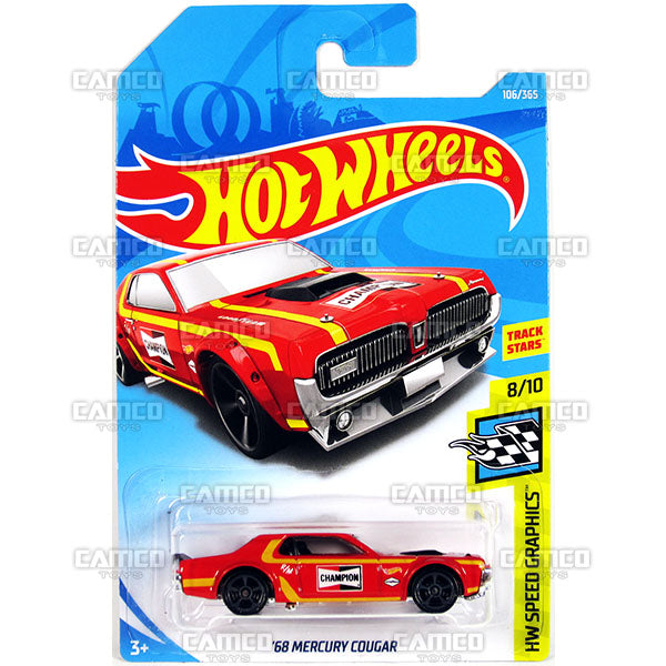 68 Mercury Cougar #106 red Champion - 2018 Hot Wheels Basic Mainline E Case Assortment C4982 by Mattel.