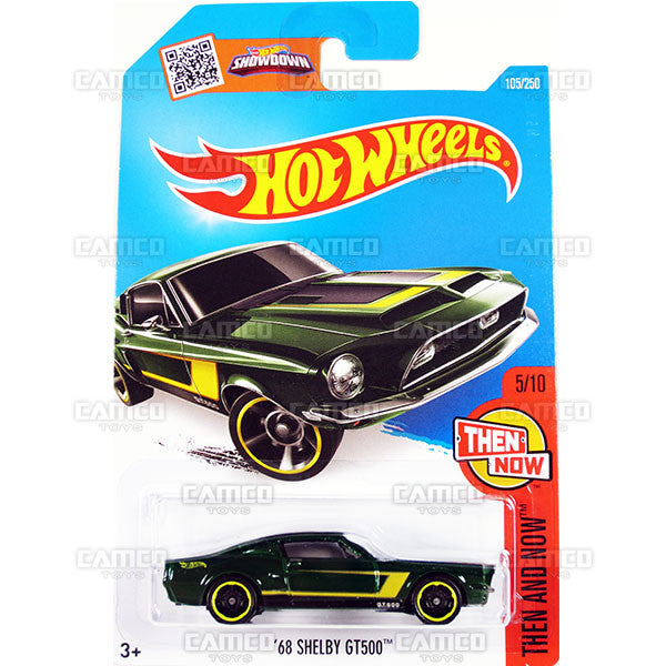 68 Shelby GT500 #105 green (Now and Then) - from 2016 Hot Wheels Basic Case Worldwide Assortment C4982 by Mattel.