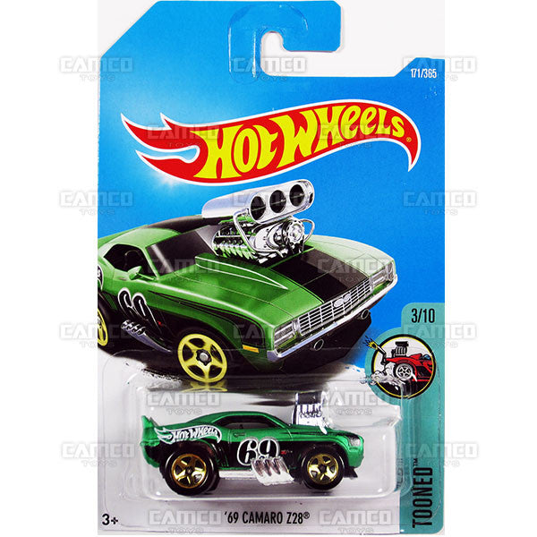 69 Camaro Z28 #171 green (Tooned) - 2017 Hot Wheels basic mainline H case Worldwide assortment C4982 by Mattel