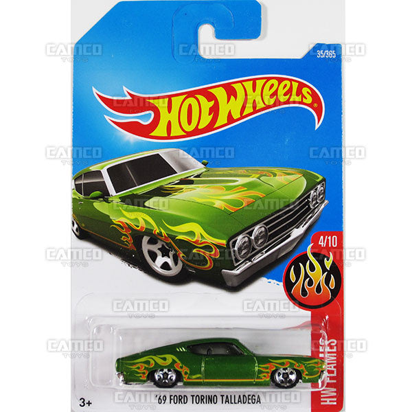 69 Ford Torino Talladega #35 green (HW Flames) - from 2017 Hot Wheels basic mainline B case Worldwide assortment C4982 by Mattel.