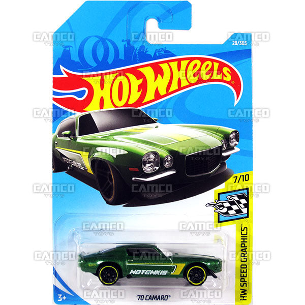 70 Camaro #28 green Hotchkis (HW Speed Graphics) - 2018 Hot Wheels Basic Mainline B Case Assortment C4982 by Mattel.
